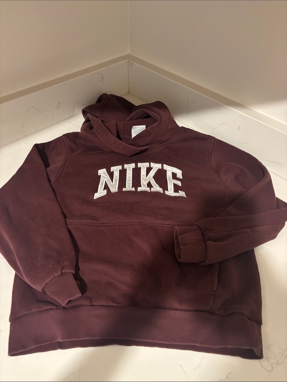 Nike Maroon Crewneck Hoodie with White Appliqué Logo